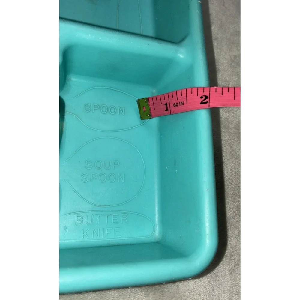PLAS-TEX‎ Divided Silverware  Flatware Storage Tray Blue Turquoise USA Vintage
